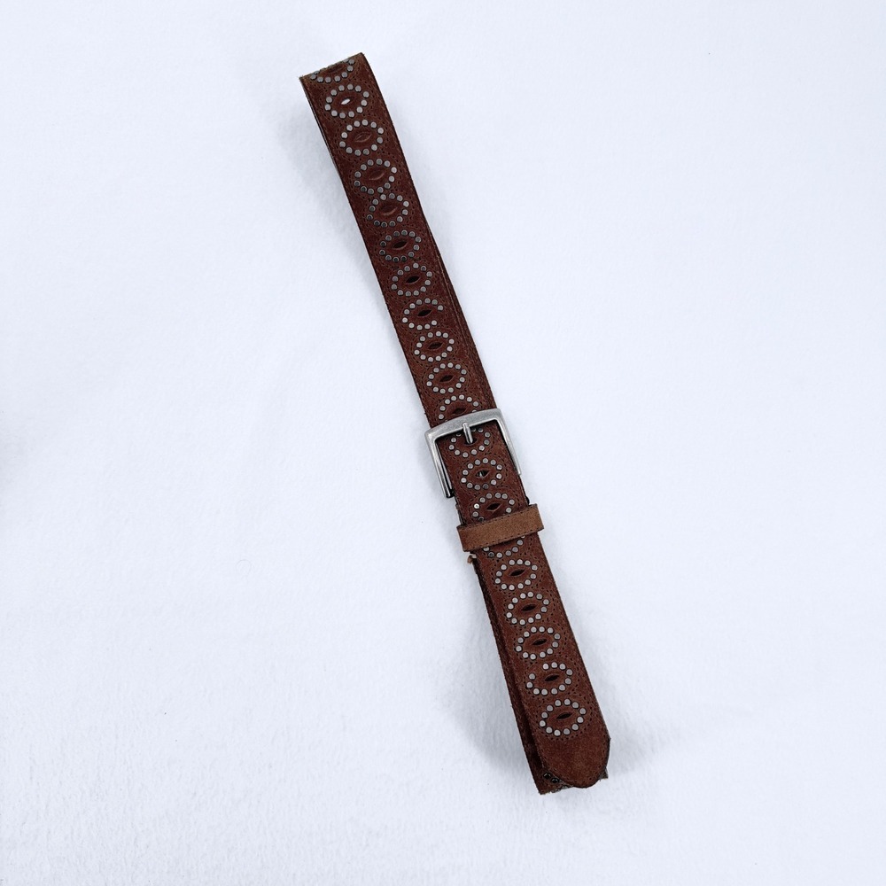 Unbranded Suede Studded Belt Womens M Brown Western Boho Perforated Cutout